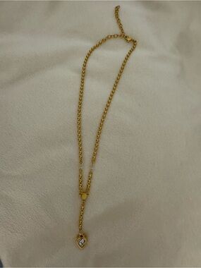 Gold Heart Lariat Necklace with Crystal Accent
